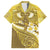 Gold Polynesia Family Matching Long Sleeve Bodycon Dress and Hawaiian Shirt Tribal Pattern Tropical Frangipani