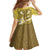 Gold Polynesia Family Matching Off Shoulder Short Dress and Hawaiian Shirt Tribal Pattern Tropical Frangipani