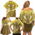 Gold Polynesia Family Matching Off Shoulder Short Dress and Hawaiian Shirt Tribal Pattern Tropical Frangipani