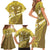 Gold Polynesia Family Matching Short Sleeve Bodycon Dress and Hawaiian Shirt Tribal Pattern Tropical Frangipani