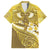 Gold Polynesia Family Matching Short Sleeve Bodycon Dress and Hawaiian Shirt Tribal Pattern Tropical Frangipani