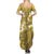 Gold Polynesia Family Matching Summer Maxi Dress and Hawaiian Shirt Tribal Pattern Tropical Frangipani