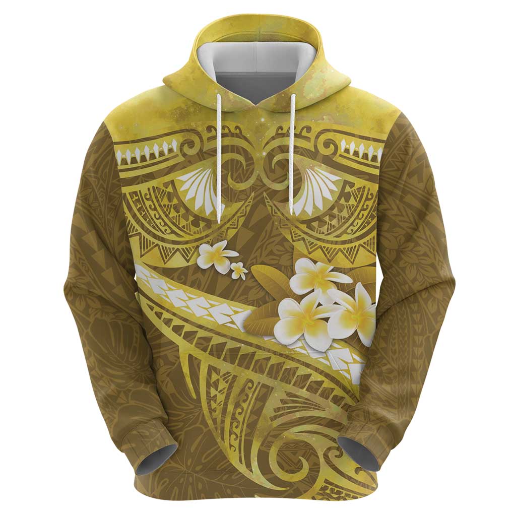 Gold Polynesia Hoodie Tribal Pattern Tropical Frangipani LT14 - Polynesian Pride