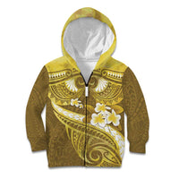 Gold Polynesia Kid Hoodie Tribal Pattern Tropical Frangipani LT14 Zip Hoodie Gold - Polynesian Pride