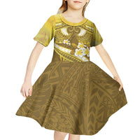 Gold Polynesia Kid Short Sleeve Dress Tribal Pattern Tropical Frangipani LT14 - Polynesian Pride