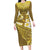 Gold Polynesia Long Sleeve Bodycon Dress Tribal Pattern Tropical Frangipani