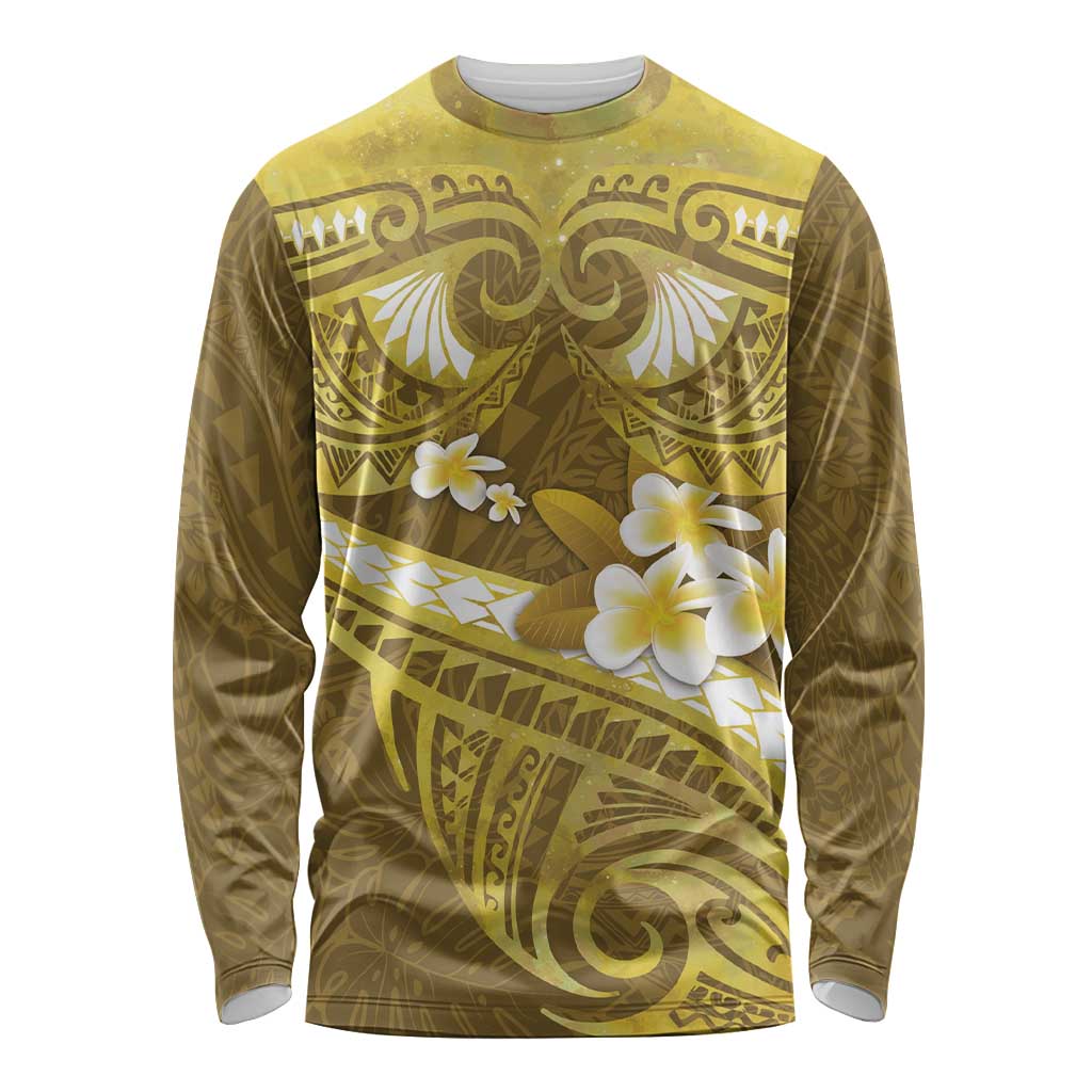 Gold Polynesia Long Sleeve Shirt Tribal Pattern Tropical Frangipani LT14 Unisex Gold - Polynesian Pride