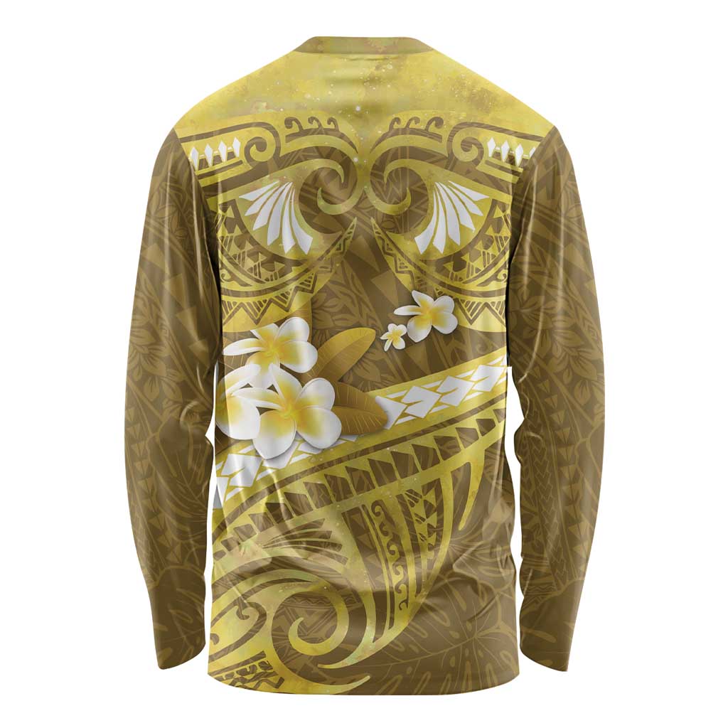 Gold Polynesia Long Sleeve Shirt Tribal Pattern Tropical Frangipani LT14 - Polynesian Pride
