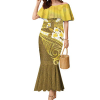 Gold Polynesia Mermaid Dress Tribal Pattern Tropical Frangipani LT14 Women Gold - Polynesian Pride