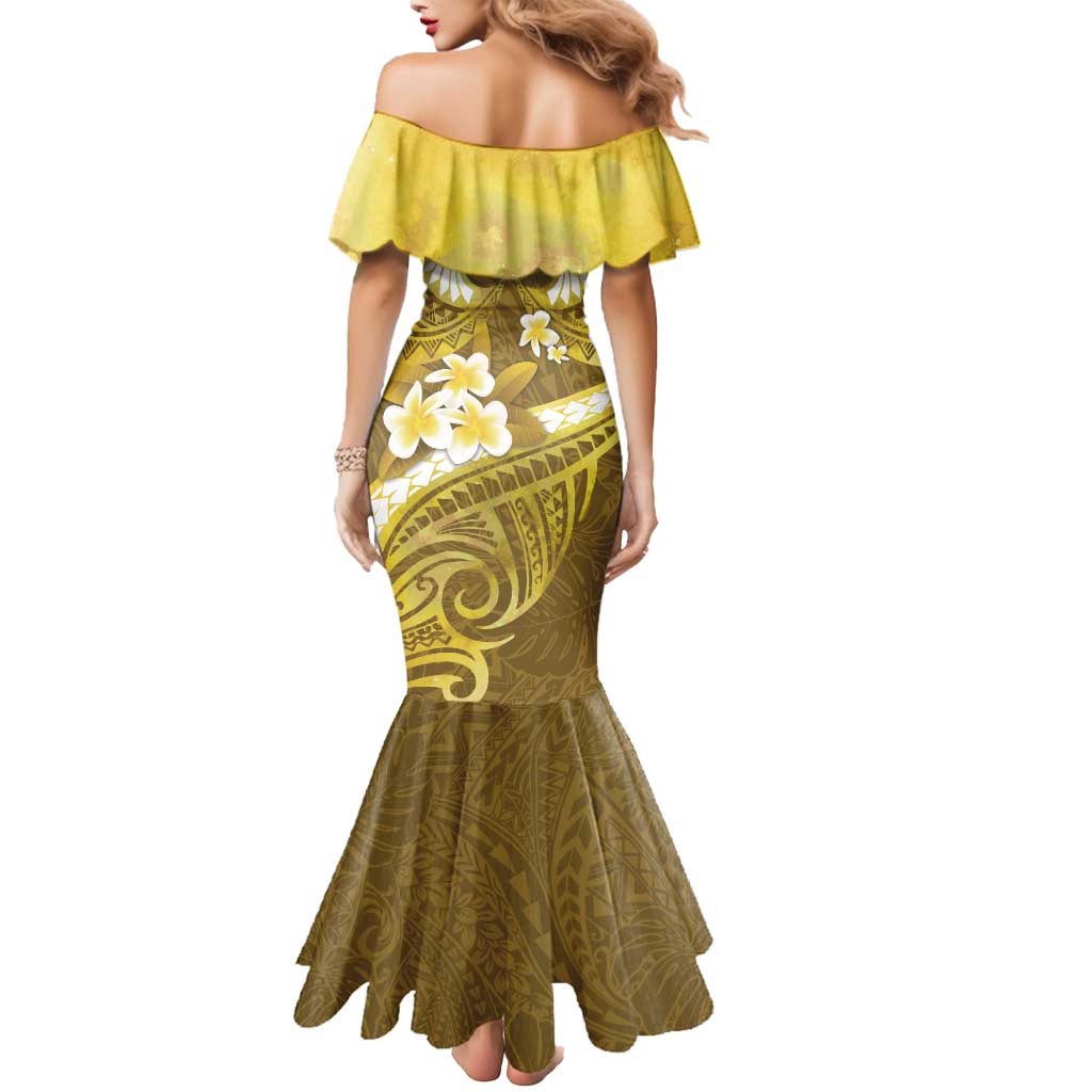 Gold Polynesia Mermaid Dress Tribal Pattern Tropical Frangipani LT14 - Polynesian Pride