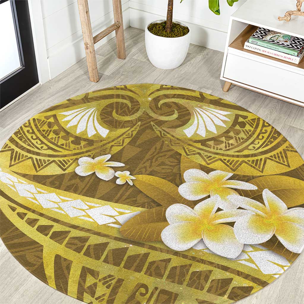 Gold Polynesia Round Carpet Tribal Pattern Tropical Frangipani LT14 Gold - Polynesian Pride