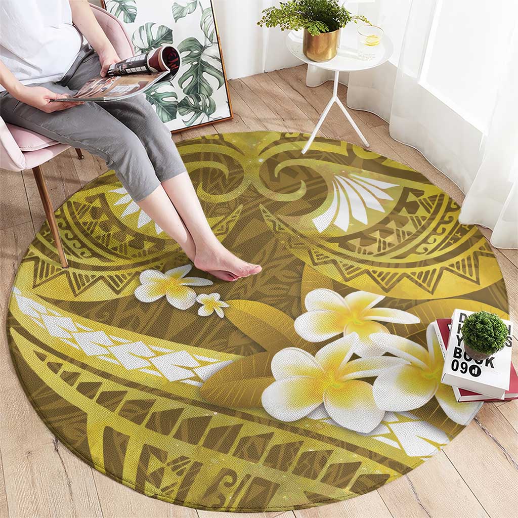 Gold Polynesia Round Carpet Tribal Pattern Tropical Frangipani LT14 - Polynesian Pride