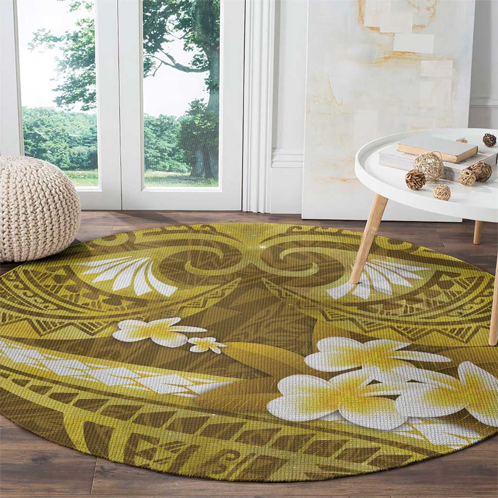Gold Polynesia Round Carpet Tribal Pattern Tropical Frangipani LT14 - Polynesian Pride