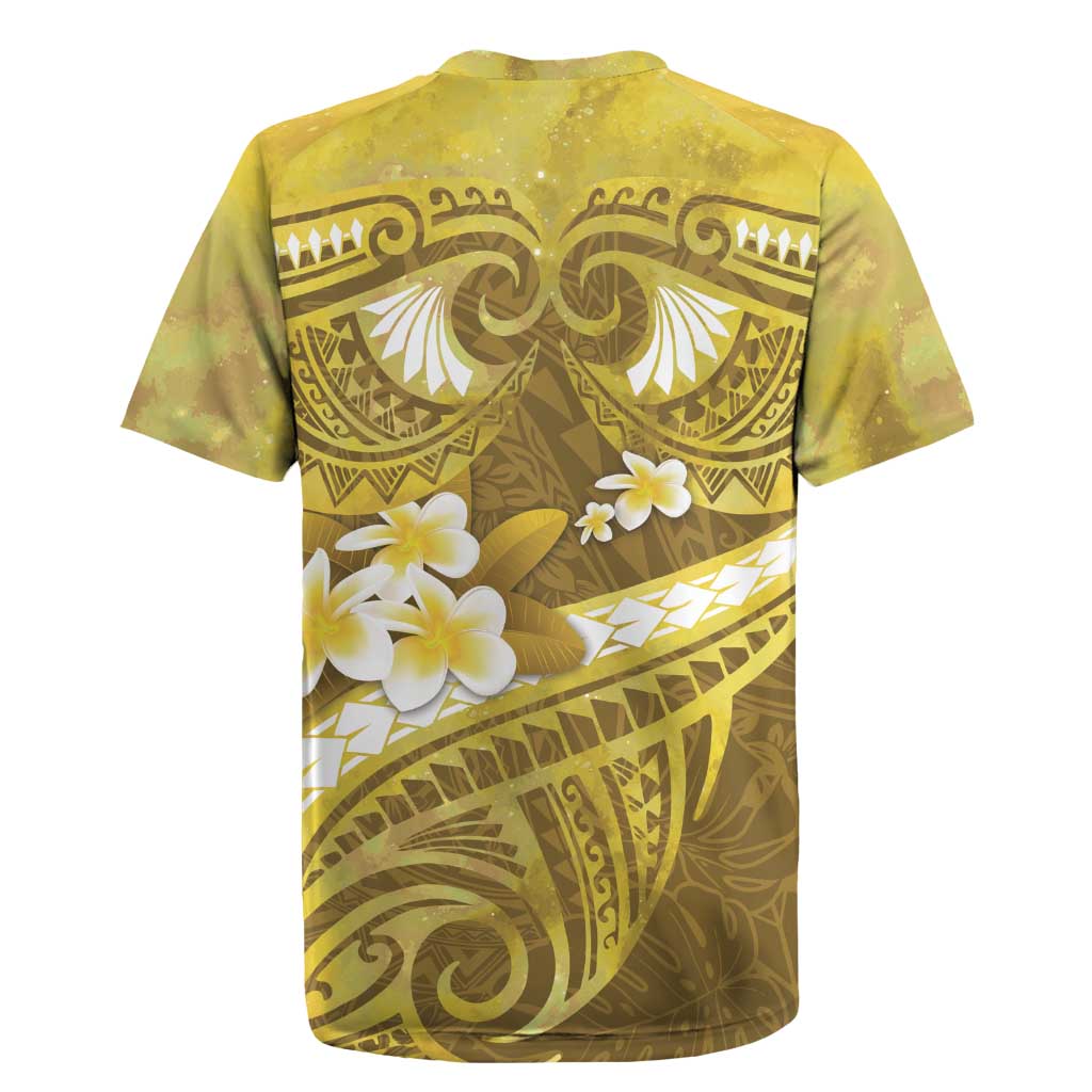 Gold Polynesia Rugby Jersey Tribal Pattern Tropical Frangipani LT14 - Polynesian Pride