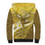 Gold Polynesia Sherpa Hoodie Tribal Pattern Tropical Frangipani