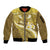 Gold Polynesia Sleeve Zip Bomber Jacket Tribal Pattern Tropical Frangipani