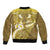 Gold Polynesia Sleeve Zip Bomber Jacket Tribal Pattern Tropical Frangipani