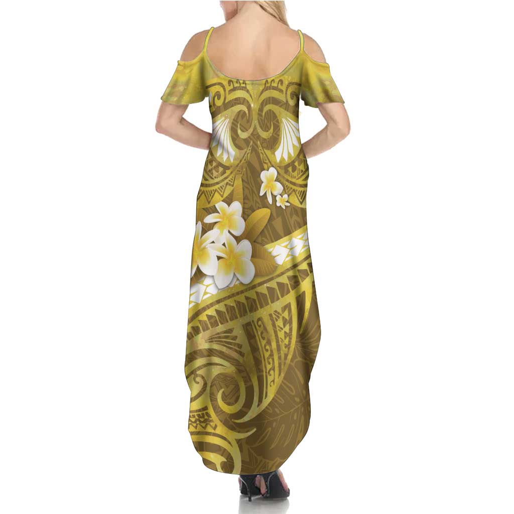 Gold Polynesia Summer Maxi Dress Tribal Pattern Tropical Frangipani LT14 - Polynesian Pride