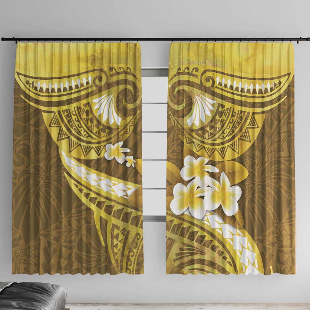 Gold Polynesia Window Curtain Tribal Pattern Tropical Frangipani LT14 With Hooks Gold - Polynesian Pride