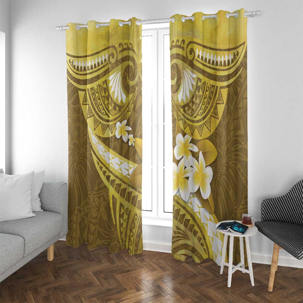 Gold Polynesia Window Curtain Tribal Pattern Tropical Frangipani LT14 With Grommets Gold - Polynesian Pride
