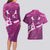 Pink Polynesia Couples Matching Long Sleeve Bodycon Dress and Hawaiian Shirt Tribal Pattern Tropical Frangipani