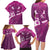 Pink Polynesia Family Matching Long Sleeve Bodycon Dress and Hawaiian Shirt Tribal Pattern Tropical Frangipani