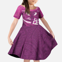 Pink Polynesia Kid Short Sleeve Dress Tribal Pattern Tropical Frangipani LT14 KID Pink - Polynesian Pride