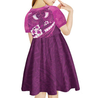 Pink Polynesia Kid Short Sleeve Dress Tribal Pattern Tropical Frangipani LT14 - Polynesian Pride