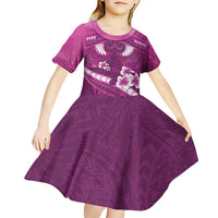 Pink Polynesia Kid Short Sleeve Dress Tribal Pattern Tropical Frangipani LT14 - Polynesian Pride
