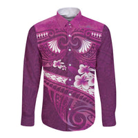 Pink Polynesia Long Sleeve Button Shirt Tribal Pattern Tropical Frangipani LT14 Unisex Pink - Polynesian Pride