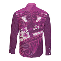 Pink Polynesia Long Sleeve Button Shirt Tribal Pattern Tropical Frangipani LT14 - Polynesian Pride