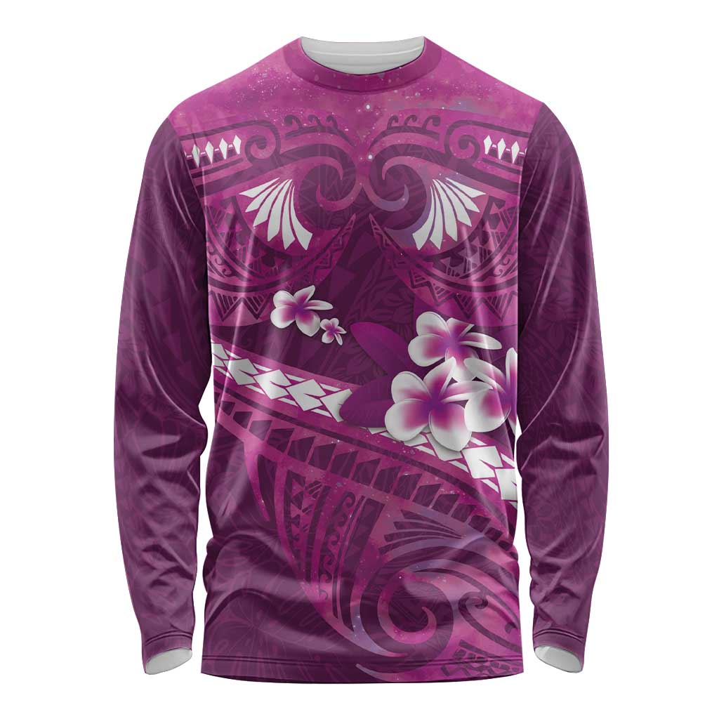 Pink Polynesia Long Sleeve Shirt Tribal Pattern Tropical Frangipani LT14 Unisex Pink - Polynesian Pride