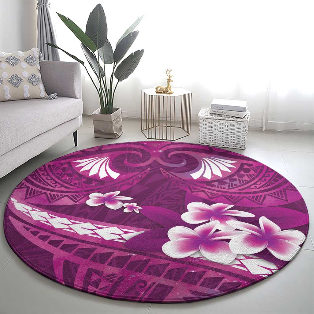 Pink Polynesia Round Carpet Tribal Pattern Tropical Frangipani LT14 - Polynesian Pride