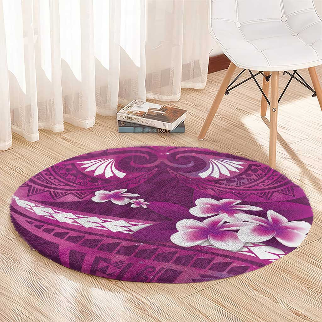 Pink Polynesia Round Carpet Tribal Pattern Tropical Frangipani LT14 - Polynesian Pride