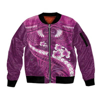 Pink Polynesia Sleeve Zip Bomber Jacket Tribal Pattern Tropical Frangipani LT14 Unisex Pink - Polynesian Pride