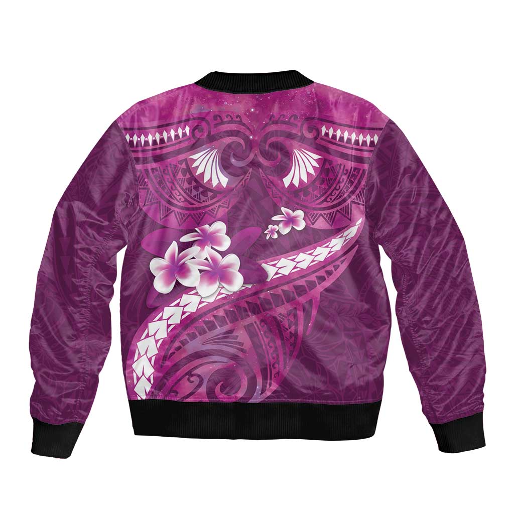 Pink Polynesia Sleeve Zip Bomber Jacket Tribal Pattern Tropical Frangipani LT14 - Polynesian Pride