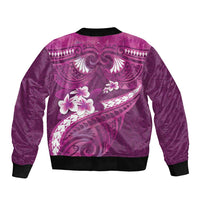 Pink Polynesia Sleeve Zip Bomber Jacket Tribal Pattern Tropical Frangipani LT14 - Polynesian Pride