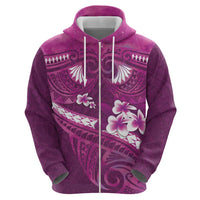 Pink Polynesia Zip Hoodie Tribal Pattern Tropical Frangipani LT14 - Polynesian Pride
