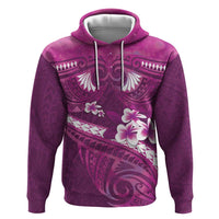 Pink Polynesia Zip Hoodie Tribal Pattern Tropical Frangipani LT14 Pullover Hoodie Pink - Polynesian Pride