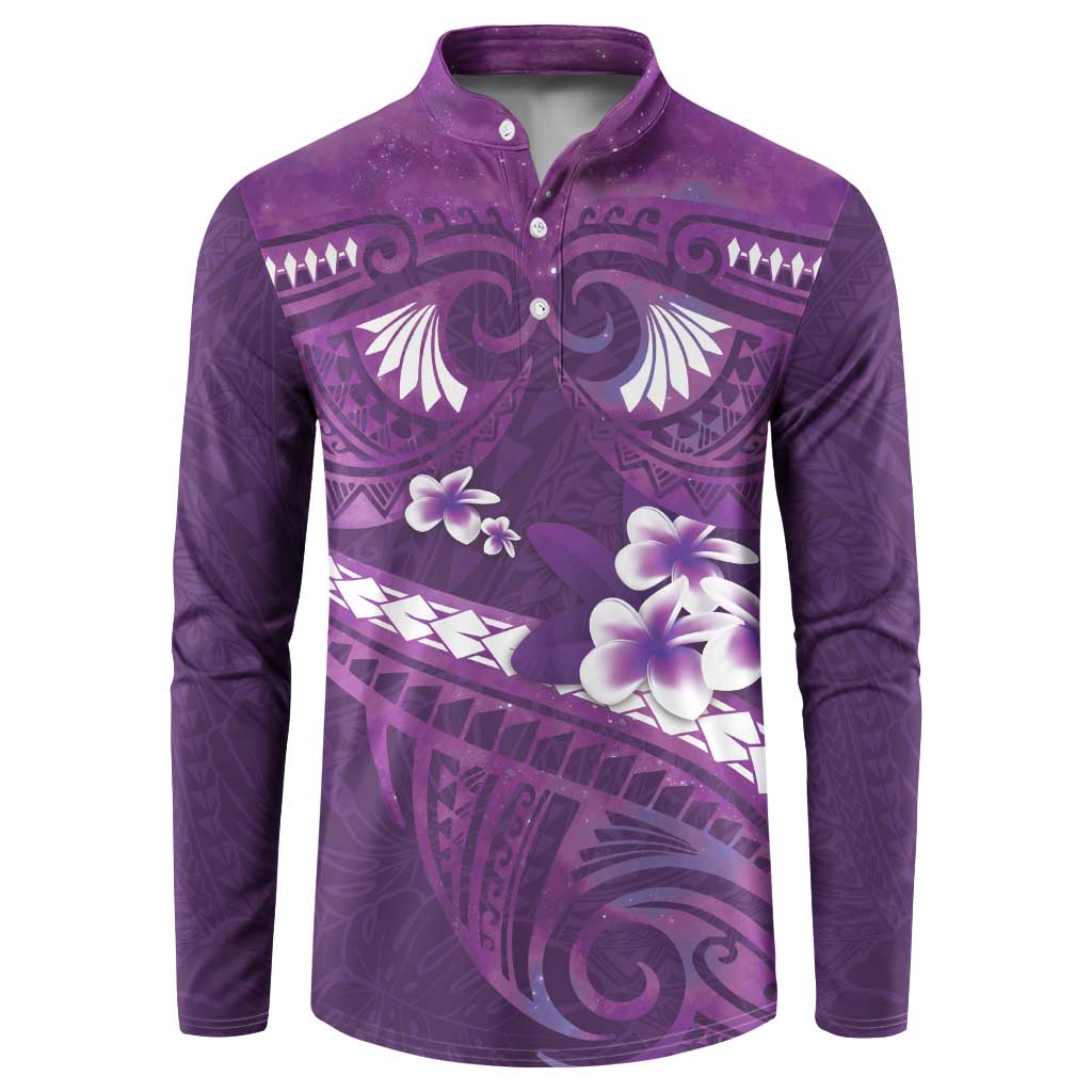 Purple Polynesia Button Sweatshirt Tribal Pattern Tropical Frangipani LT14 Purple - Polynesian Pride