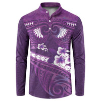 Purple Polynesia Button Sweatshirt Tribal Pattern Tropical Frangipani LT14 Purple - Polynesian Pride