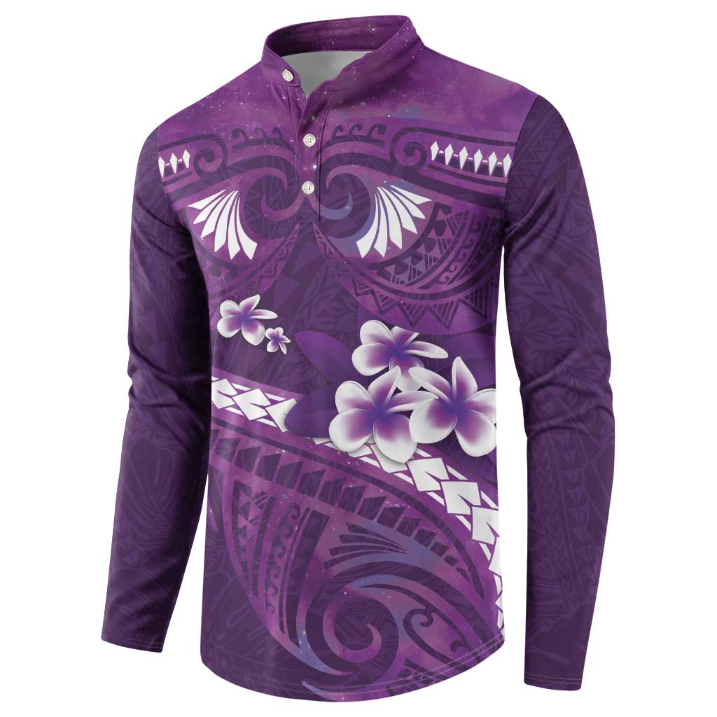 Purple Polynesia Button Sweatshirt Tribal Pattern Tropical Frangipani LT14 - Polynesian Pride