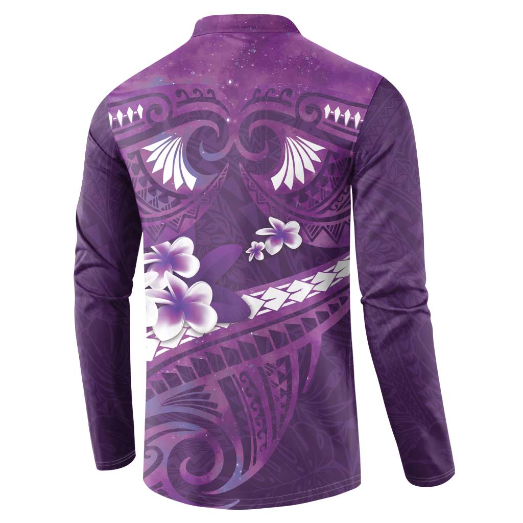 Purple Polynesia Button Sweatshirt Tribal Pattern Tropical Frangipani LT14 - Polynesian Pride