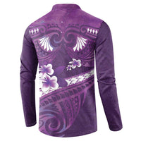 Purple Polynesia Button Sweatshirt Tribal Pattern Tropical Frangipani LT14 - Polynesian Pride