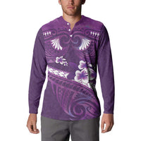 Purple Polynesia Button Sweatshirt Tribal Pattern Tropical Frangipani LT14 - Polynesian Pride