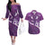 Purple Polynesia Couples Matching Off The Shoulder Long Sleeve Dress and Hawaiian Shirt Tribal Pattern Tropical Frangipani