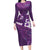 Purple Polynesia Family Matching Long Sleeve Bodycon Dress and Hawaiian Shirt Tribal Pattern Tropical Frangipani