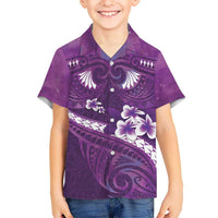 Purple Polynesia Kid Hawaiian Shirt Tribal Pattern Tropical Frangipani LT14 Kid Purple - Polynesian Pride