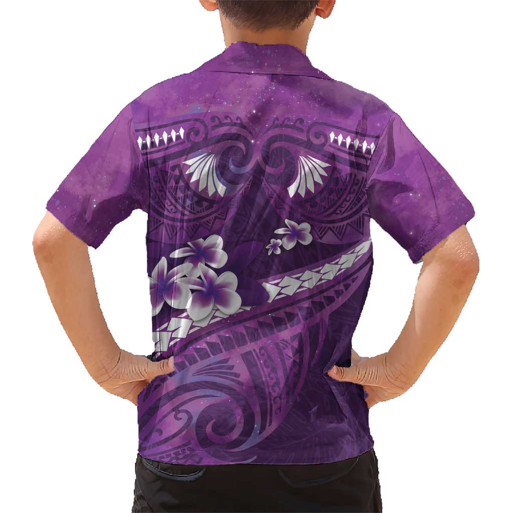 Purple Polynesia Kid Hawaiian Shirt Tribal Pattern Tropical Frangipani LT14 - Polynesian Pride
