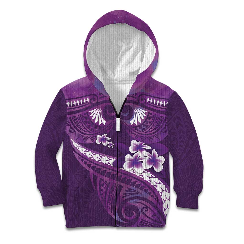 Purple Polynesia Kid Hoodie Tribal Pattern Tropical Frangipani LT14 Zip Hoodie Purple - Polynesian Pride